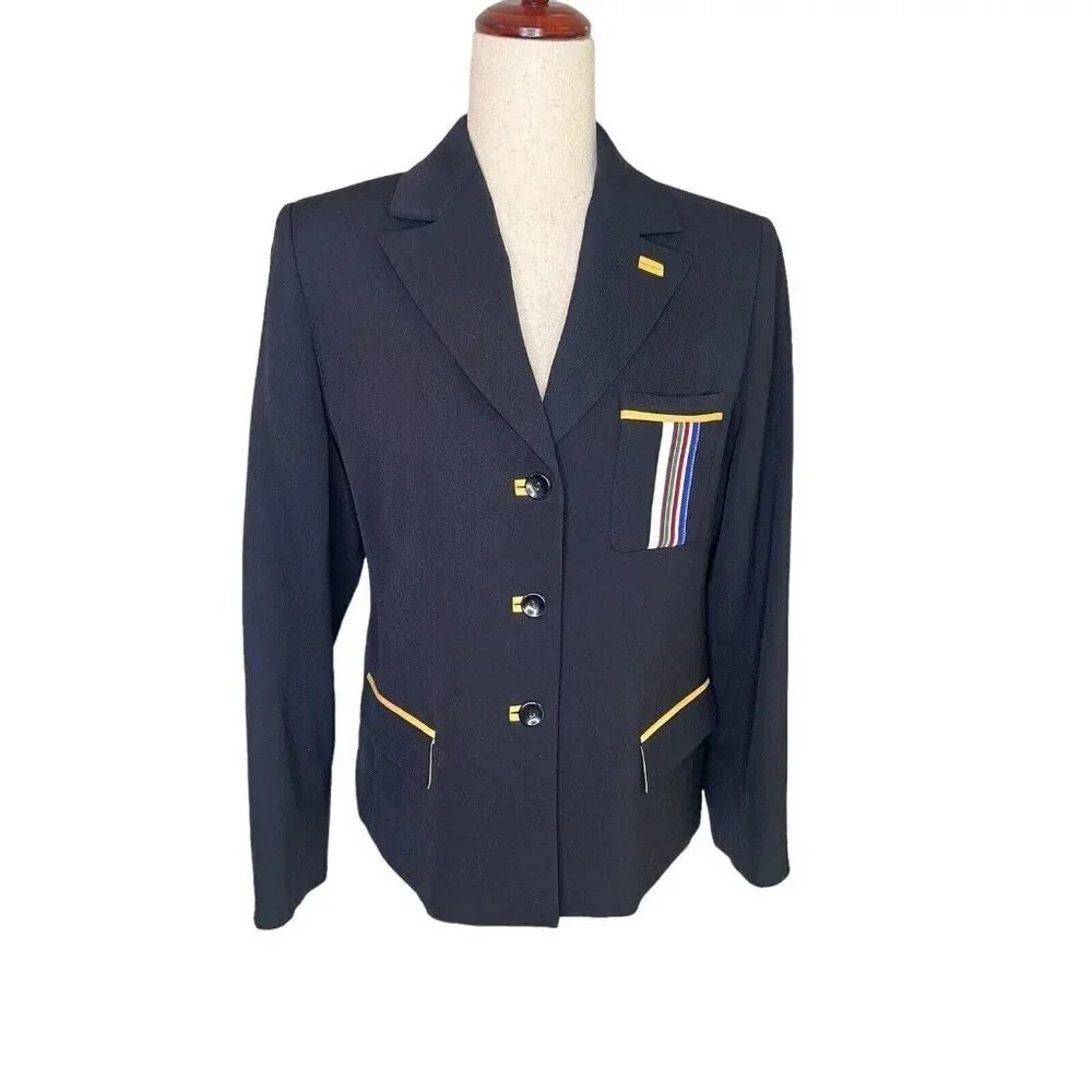 Austin Reed USA Womens 10 Petite Navy Wool Blazer Jacket Preppy Prep School Boy - Picture 4 of 16